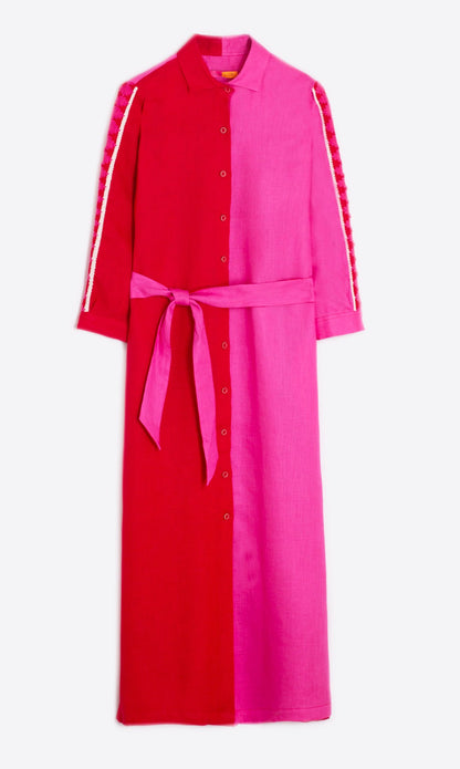 Pink/Red Colorblock Linen Dress