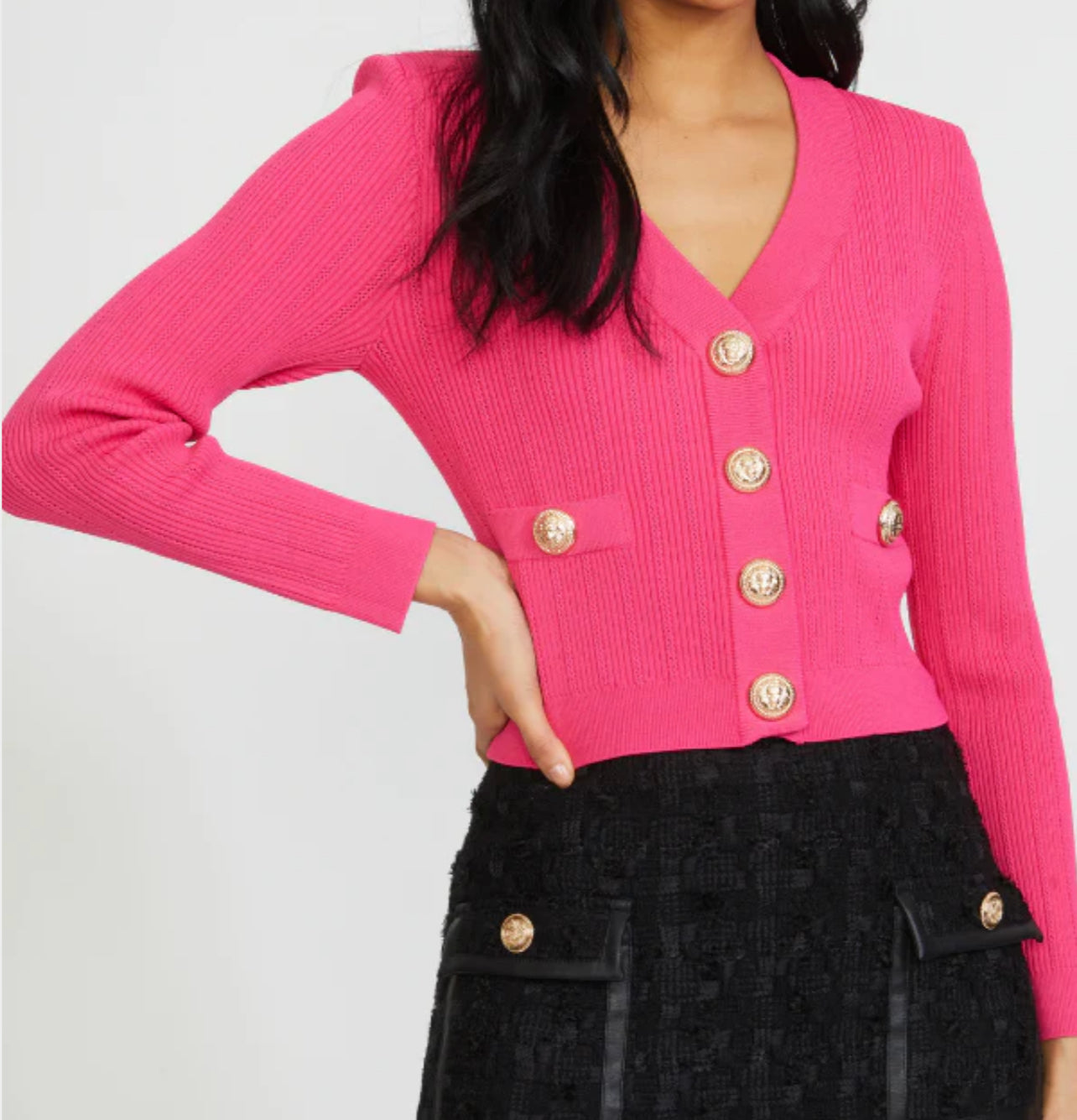 Fitted Cardigan in Fuchsia