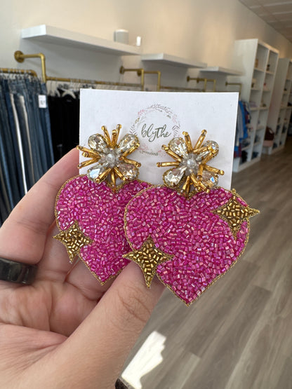 Large Pink Heart Earring