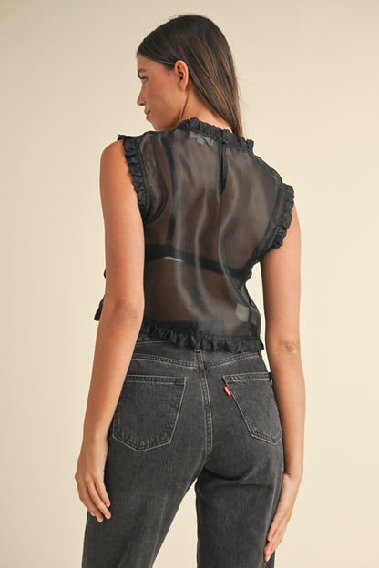 Arden Ruffled Organza Top in Black