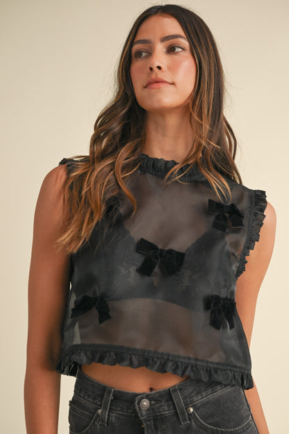 Arden Ruffled Organza Top in Black