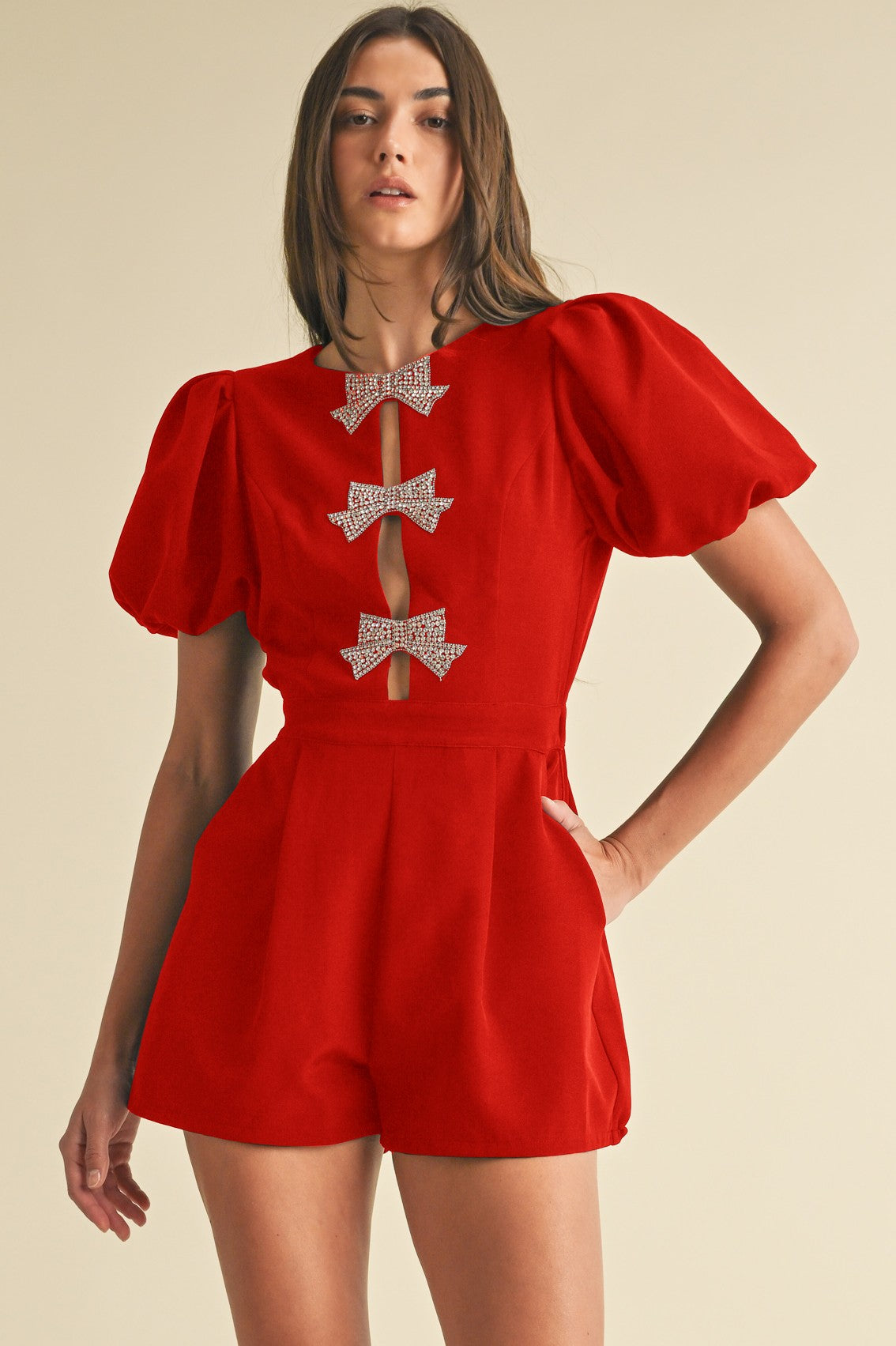 Janet Jewel Romper in Red