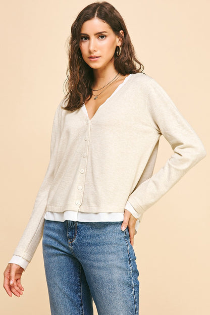 Shirley V-neck Layered Sweater in Oatmeal