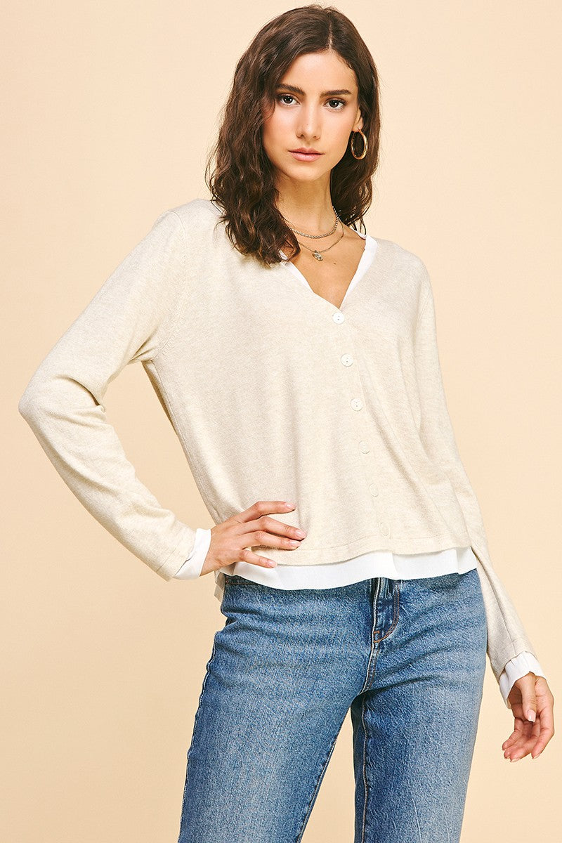 Shirley V-neck Layered Sweater in Oatmeal