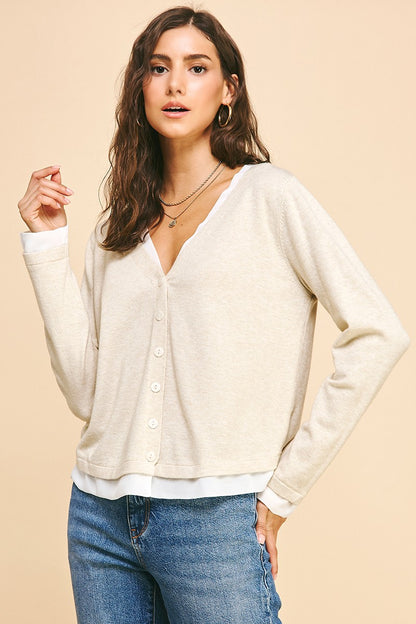 Shirley V-neck Layered Sweater in Oatmeal