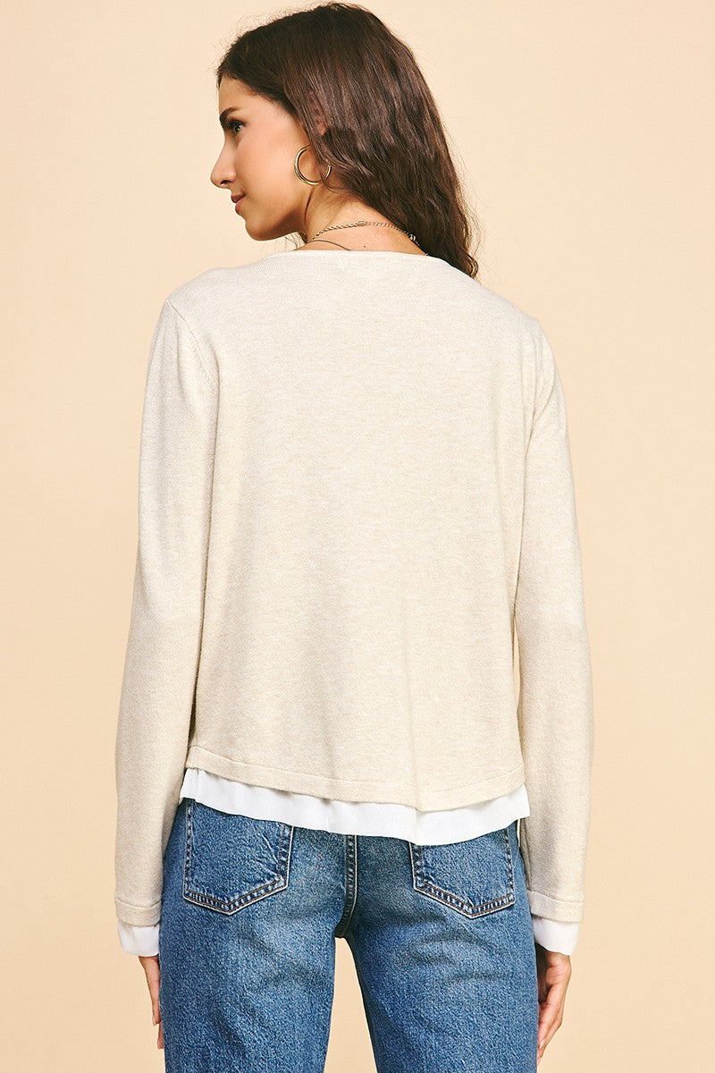 Shirley V-neck Layered Sweater in Oatmeal