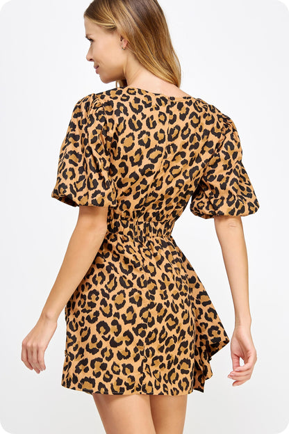 Lola Ruched Mini Dress in Leopard