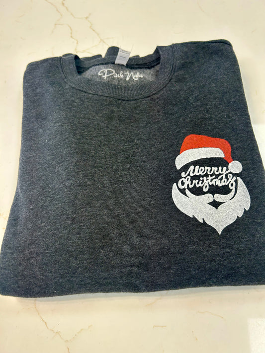 FINAL SALE Merry Christmas Santa Head Sweatshirt in Charcoal