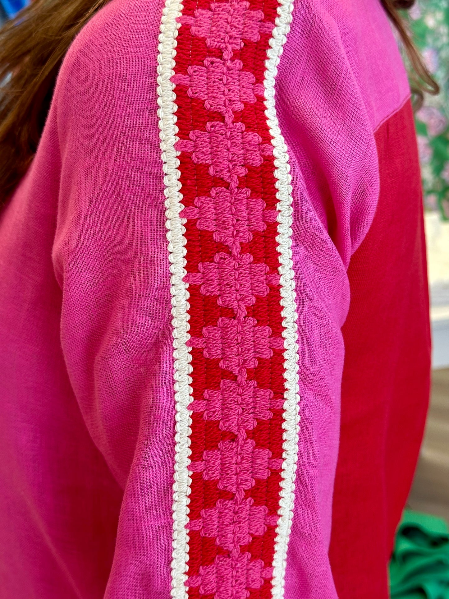 Pink/Red Colorblock Linen Dress