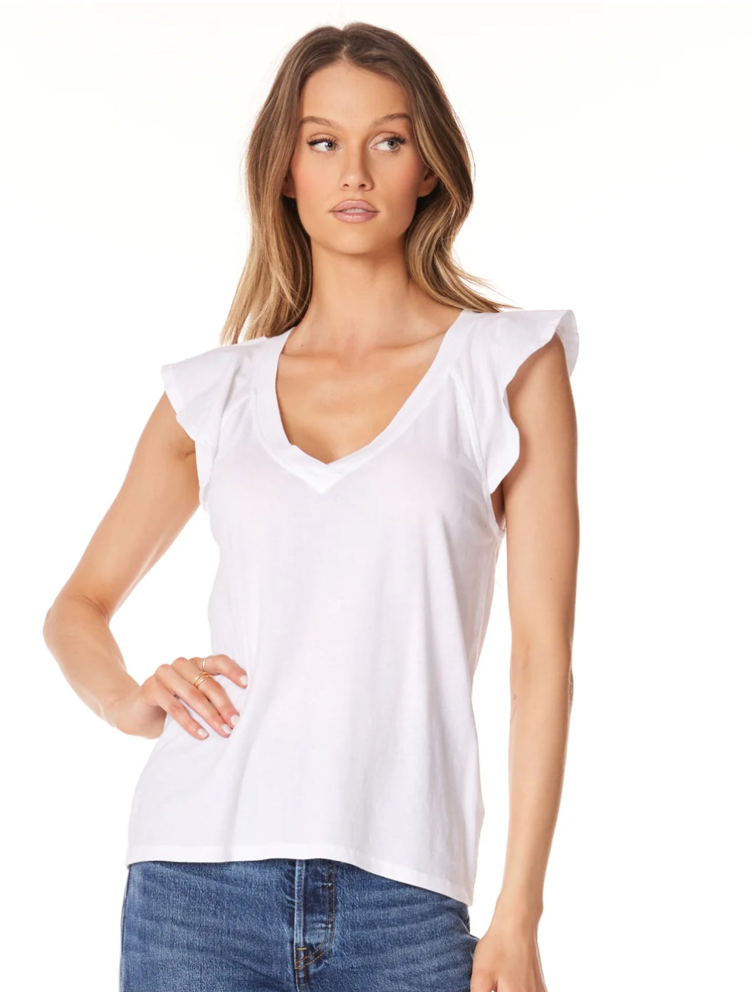 FINAL SALE Flutter Sleeve Raglan VNeck Tee in White