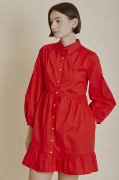 FINAL SALE Poplin Mini Shirt Dress in Poppy