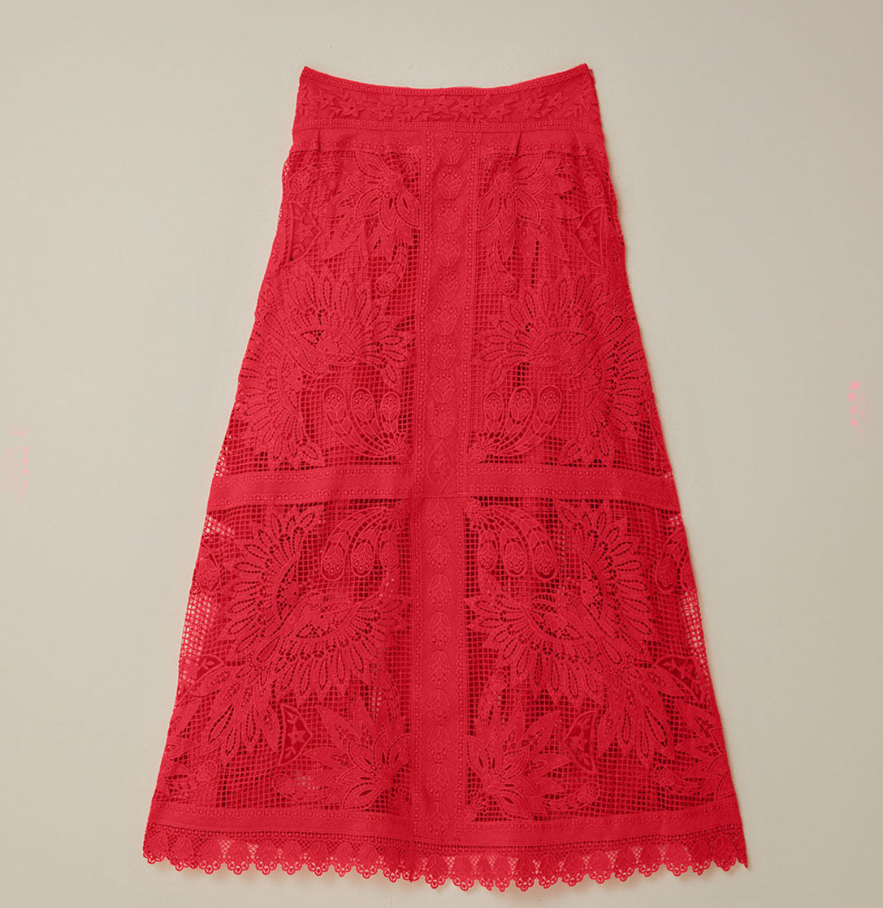 Red Toucan Guipure Midi Skirt