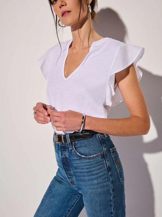 FINAL SALE- Mary V-Neck Top in White