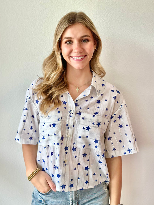 FINAL SALE Blue Star Print Top