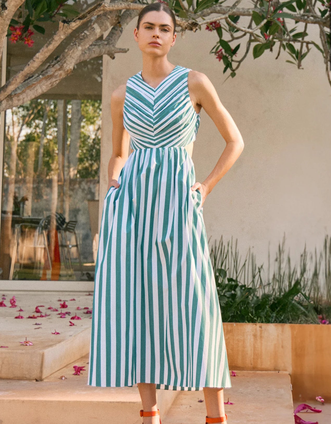 FINAL SALE Kathleen Dress in Emerald Stripe