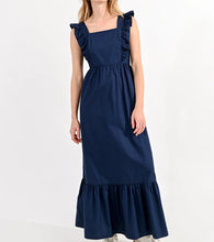 Load image into Gallery viewer, Ruffled Square Neckline Long Dress in Navy
