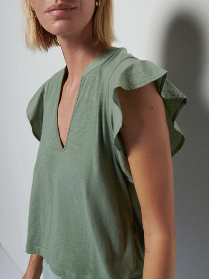 FINAL SALE- Constance V-Neck Top in Sea Spray