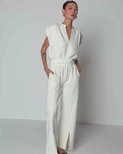 FINAL SALE Lincoln Front Slit Pant in Porcelain