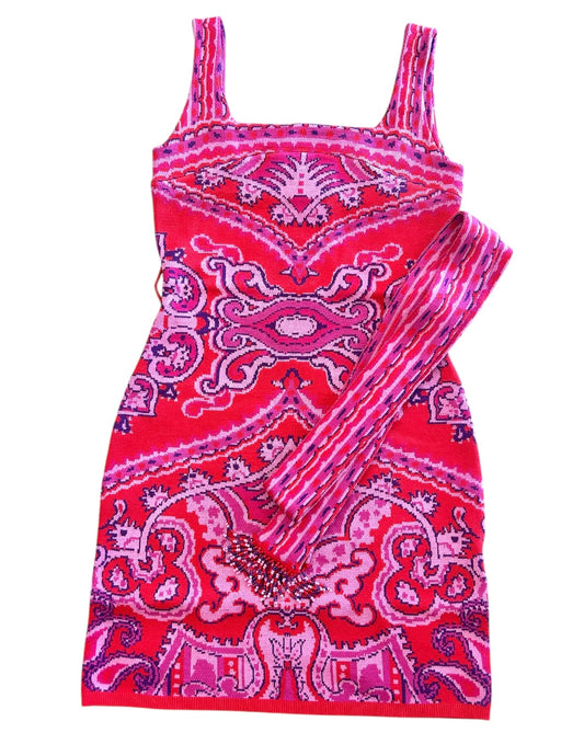 Paisley Scarf Knit Mini Dress