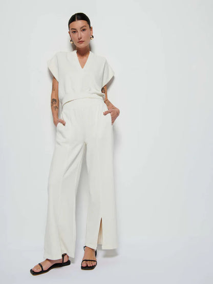 FINAL SALE Lincoln Front Slit Pant in Porcelain