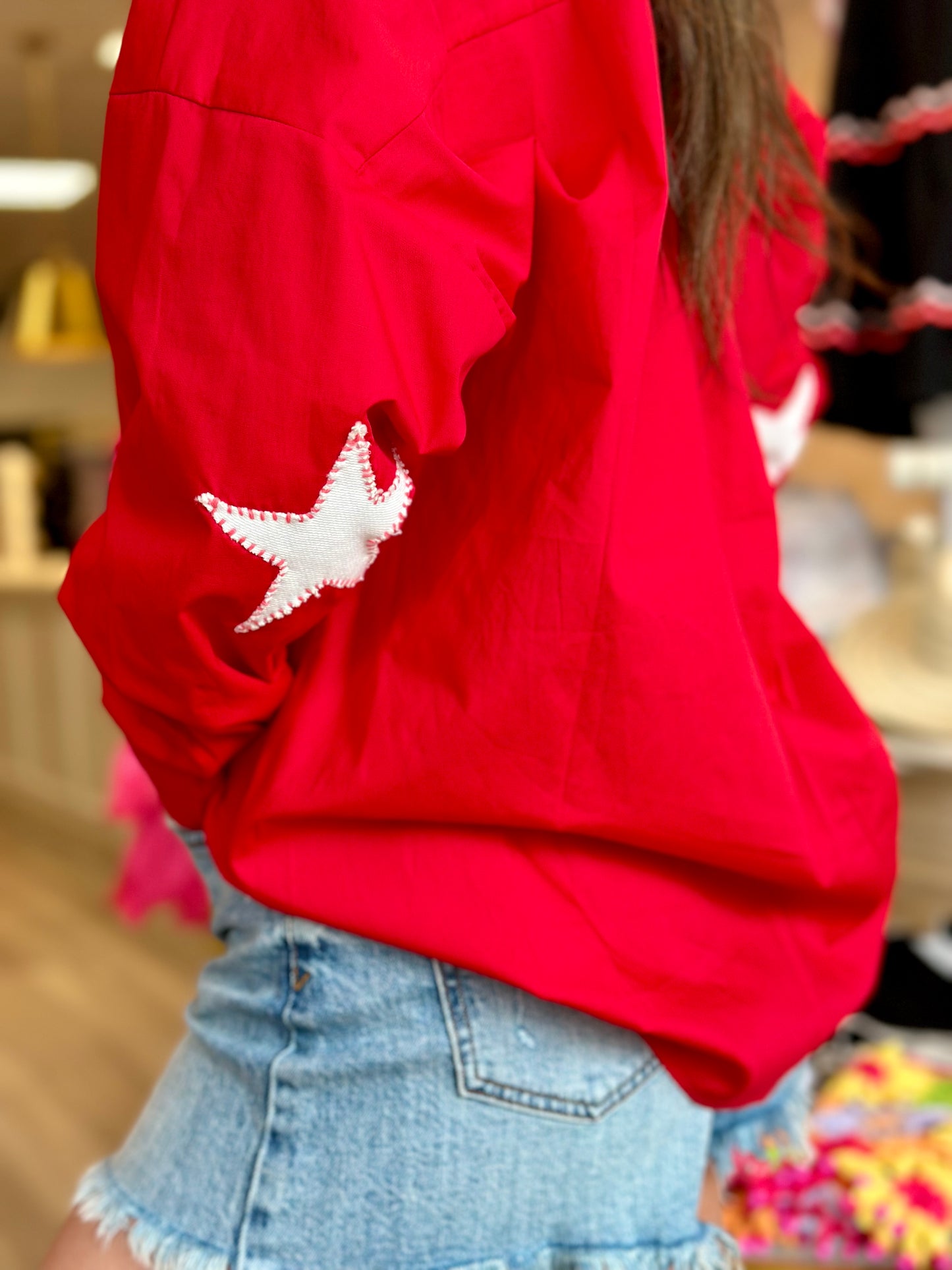 Preppy Star Elbow Top in Red