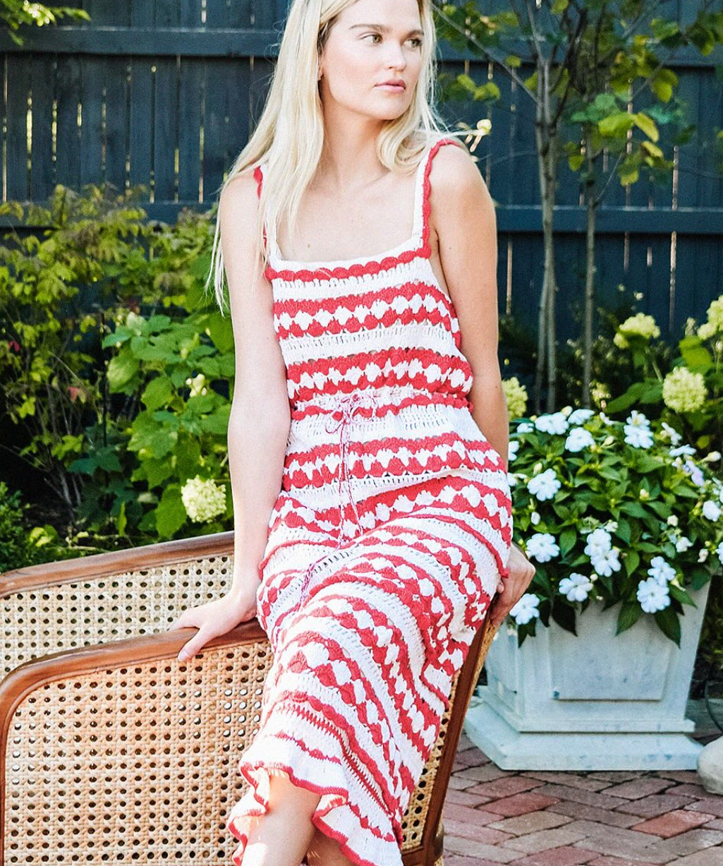 FINAL SALE Crochet Skirt in Geranium Red