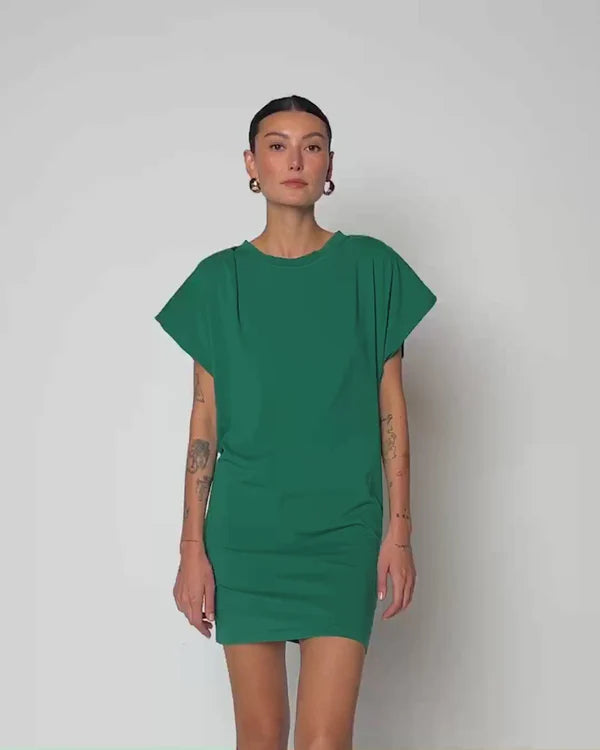 FINAL SALE Layne Solid Crewneck Dress in Verdant Green