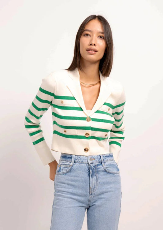 FINAL SALE Dawson Cropped Blazer in Ivory Green