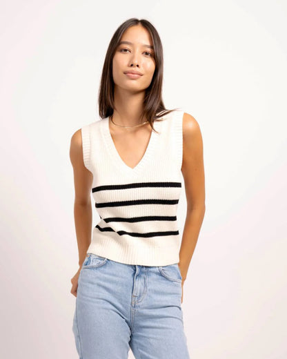 FINAL SALE Dawson Nautical Stripe Vest in White/Black