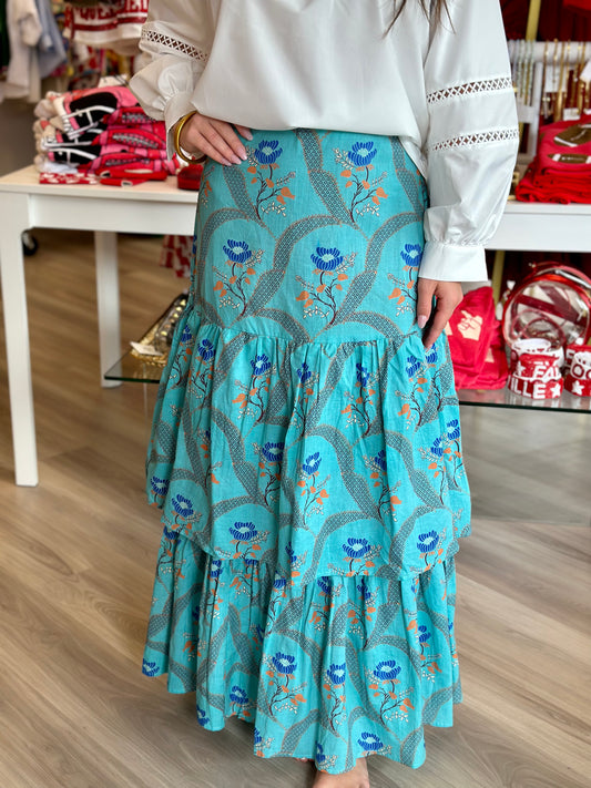 Amelia Skirt in Teal/Orange Rose