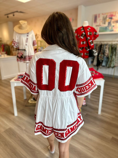 White & Red Game Day Queen Romper