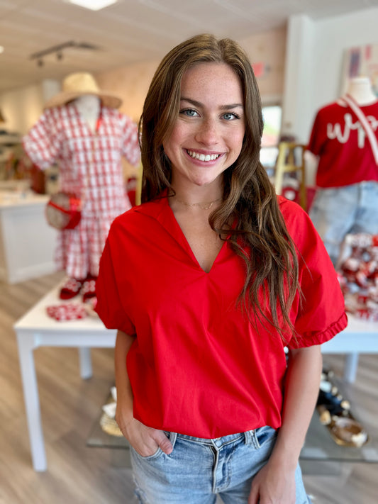 Betsy Collar Top in Red