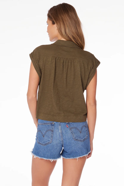 Collar Roll Boxy Top in Troops