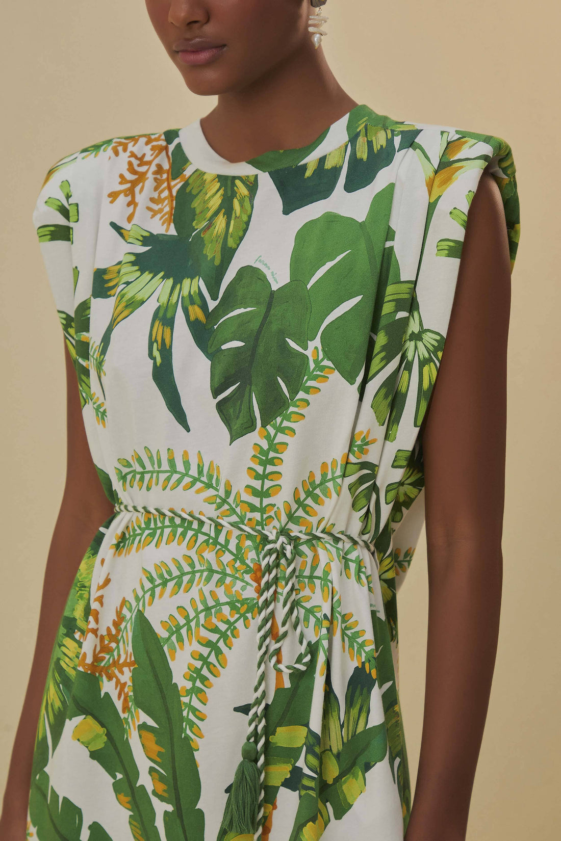 Tropical Forest Off-White T-Shirt Dress