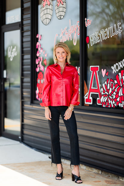 Red Pleather Blouse