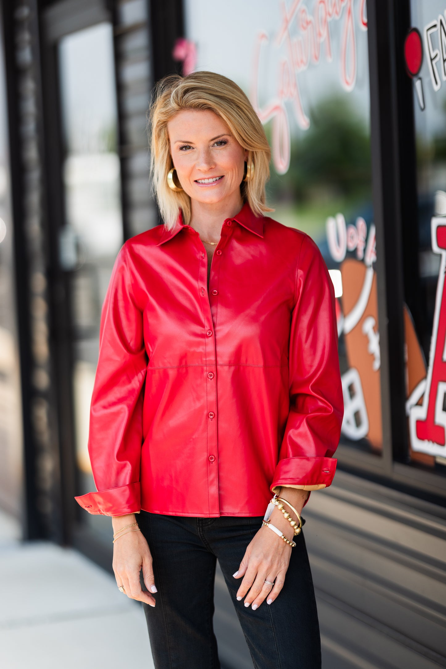 Red Pleather Blouse