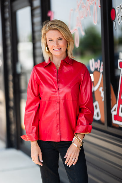 Red Pleather Blouse