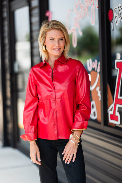 Red Pleather Blouse