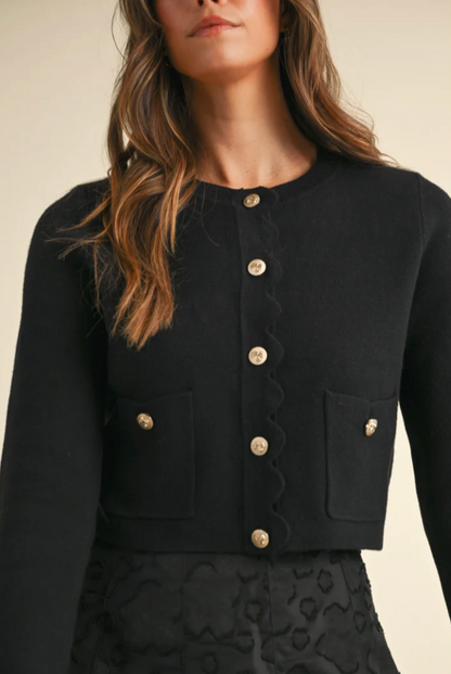 Malta Scalloped Cardigan in Black