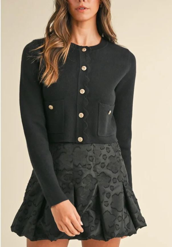 Malta Scalloped Cardigan in Black