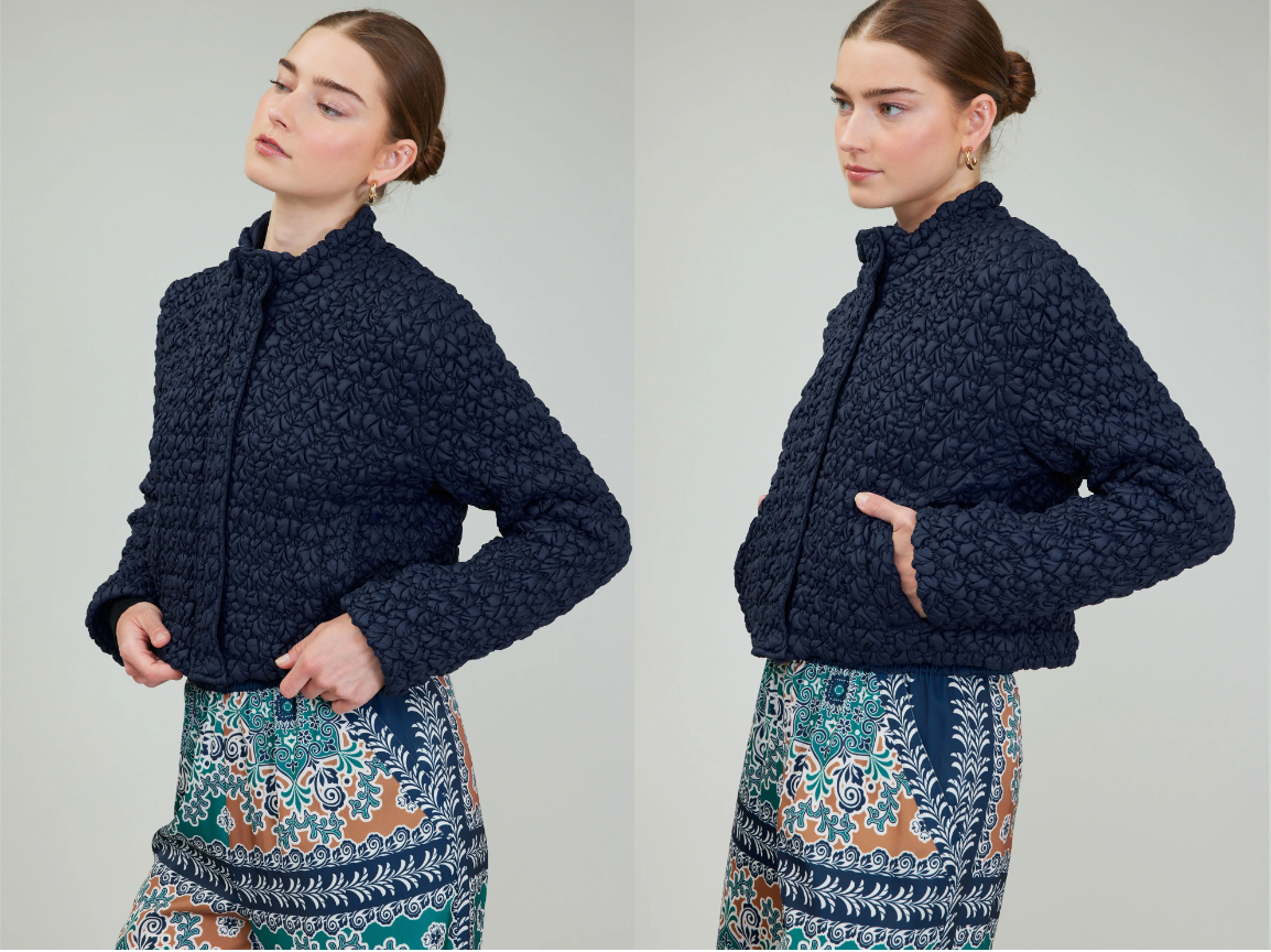 Quilted Puffer Jacket in Navy