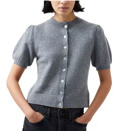 FINAL SALE Vhari Puff Sleeve Cardigan in Grey