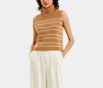 Mozart Sleeveless Jumper in Camel/Cream