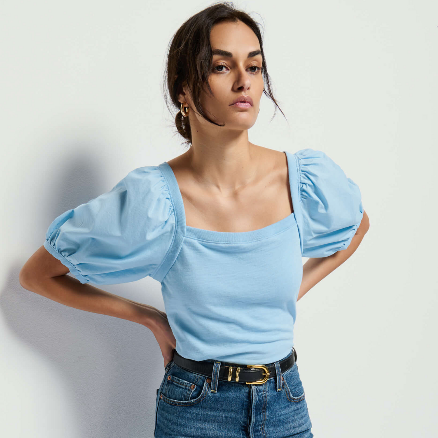 Naya Puff Sleeve Top in Powder Blue