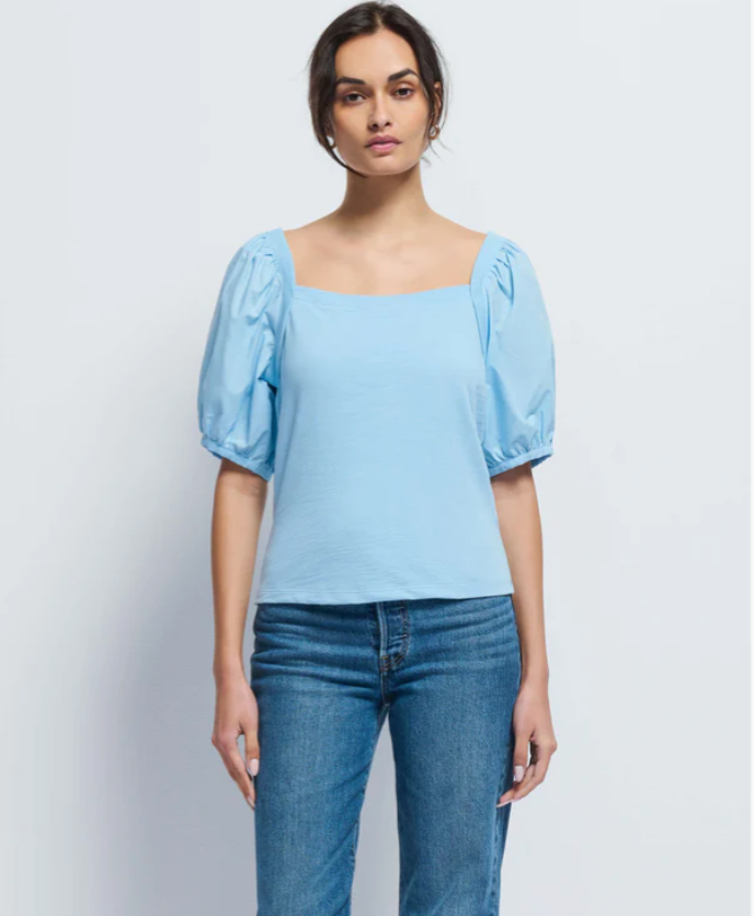 Naya Puff Sleeve Top in Powder Blue