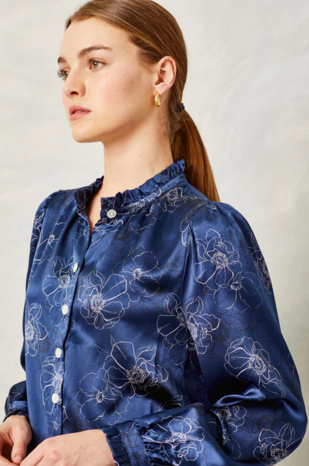 Dolly Silk Floral Navy Blouse