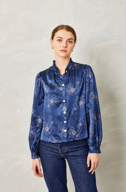 Dolly Silk Floral Navy Blouse