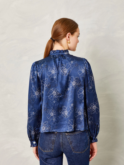 Dolly Silk Floral Navy Blouse