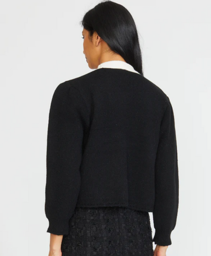 Contrast Color Bow Cardigan in Black