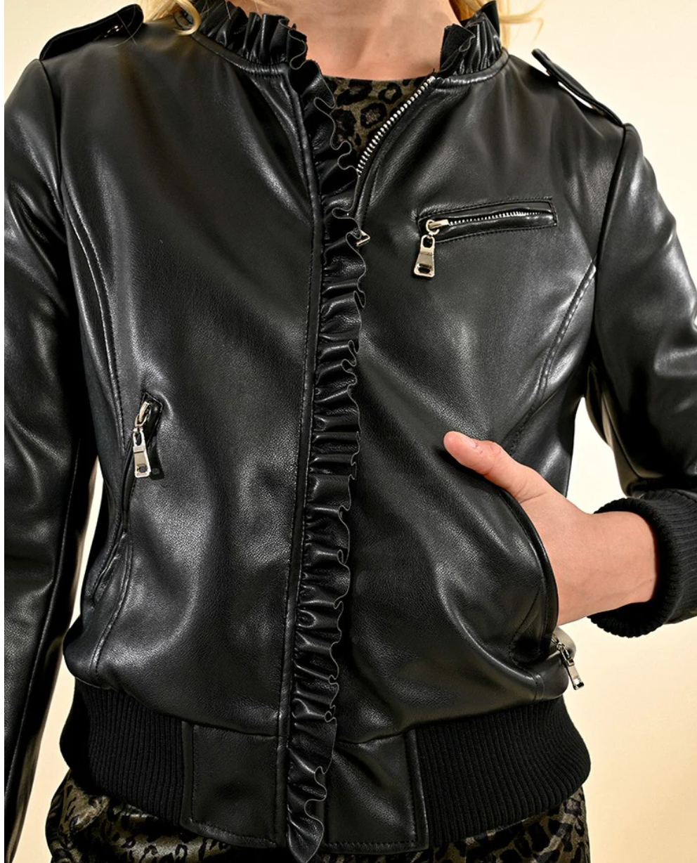 Frilly Faux Leather Jacket